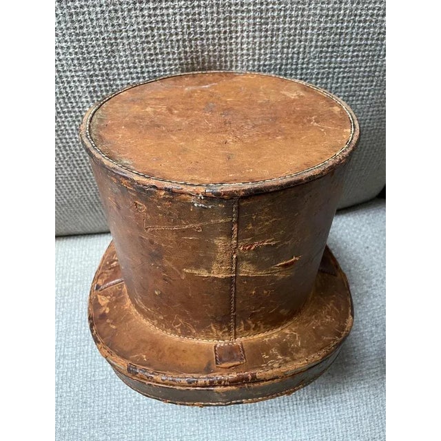 Tan Brown Leather Hat Box For Sale - Image 8 of 10