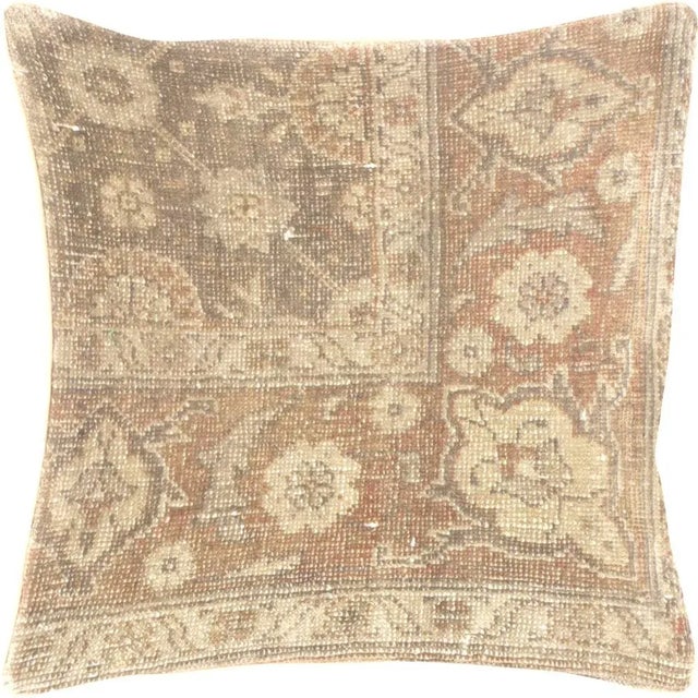 1960s Turkish Oushak Pillow. Hand sewn with fragments of Turkish hand made Oushak wool carpets. Fiber fill. 522226