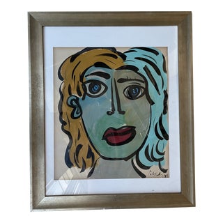 1974 Abstract Expressionist Portrait Acrylic Painting by Peter Keil, Framed For Sale