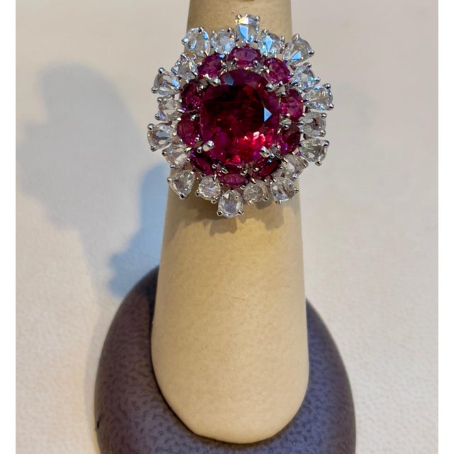 5 Carat Rubelite and 4.5 Carat Diamond 18 Karat White Gold Cocktail Ring Estate For Sale - Image 11 of 18