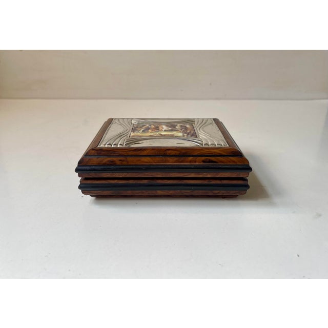 1970s Vintage Spanish Jewelry Box in Sterling Silver and Porcelain by Lacado, 1970s For Sale - Image 5 of 9