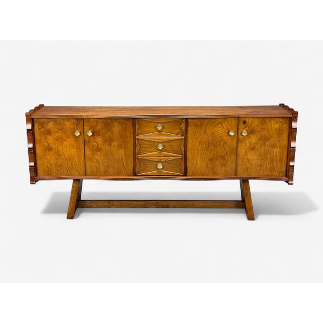 Mid-Century Modern Paolo Buffa, Italian Modern, Cherrywood, Brass, Sideboard, Italy, 1950s For Sale - Image 3 of 16
