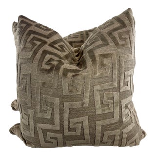 Greek Key Velvet in Light Brown 22" Pillows-A Pair For Sale