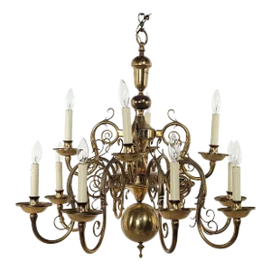 Vintage French Baroque-Style Brass Chandelier