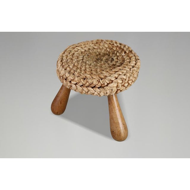 Wood French Rope Stool by Audoux Minet, 1960s For Sale - Image 7 of 10