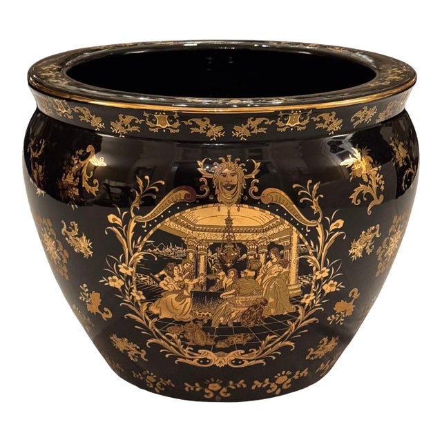 Large Scale 12” Regency Style Cache Pot in the Manner of Versace For Sale