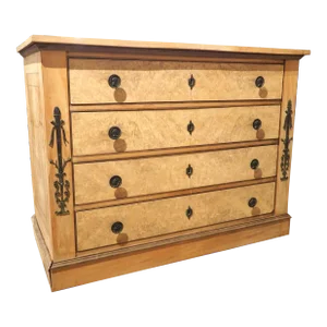 Antique French Burl Elmwood Consulat Style Commode, Circa 1880