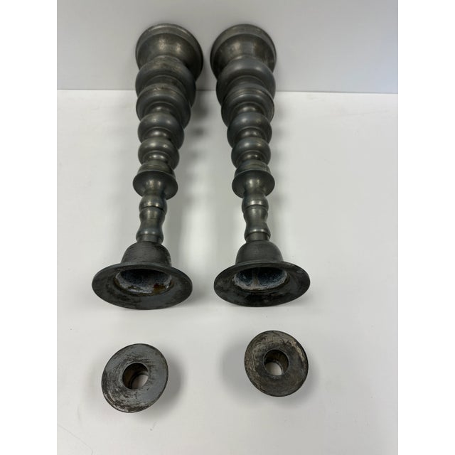 Pair of Vintage Metal Candlesticks For Sale - Image 6 of 11