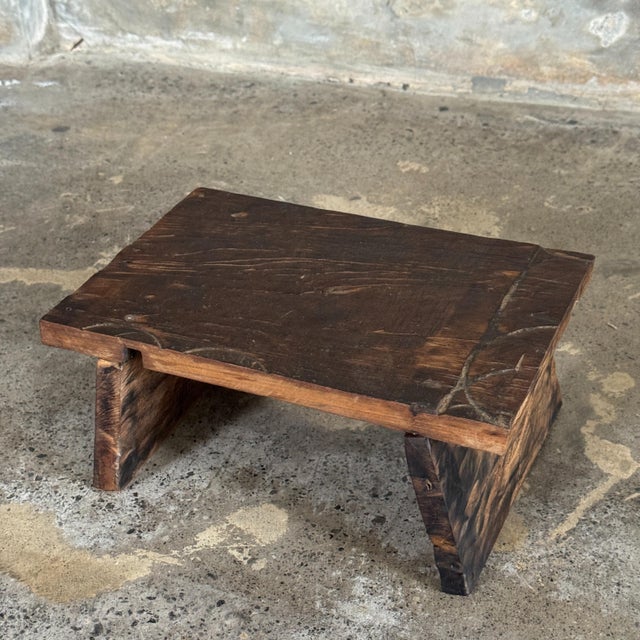 Small Occasional Stool in Upcycled Dark Brown Teak with Engraved Wood Finish, 1990s For Sale - Image 13 of 13