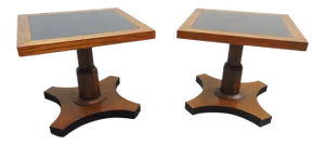 Baker Mid-Century Modern Oak/ Slate Side Tables - a Pair
