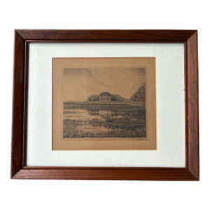 Antique Signed Landscape Etching in Original Wood Frame, C. 1920
