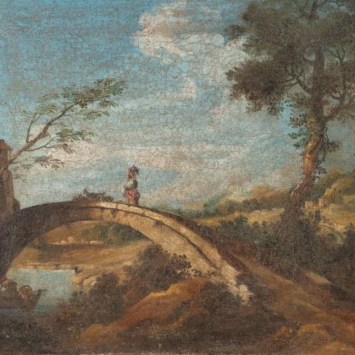 Landscape with Bridge, Oil on Canvas, Framed For Sale - Image 3 of 11