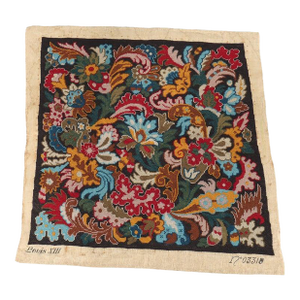 Antique French Louis XIII Floral Needlepoint Tapestry Numbered 19thC