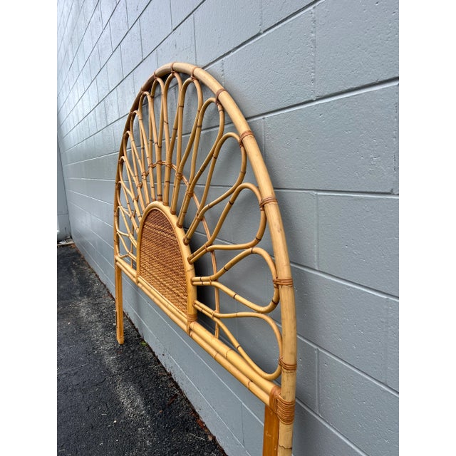 Vintage Boho Chic Sunburst Bent Rattan King Headboard For Sale - Image 4 of 8