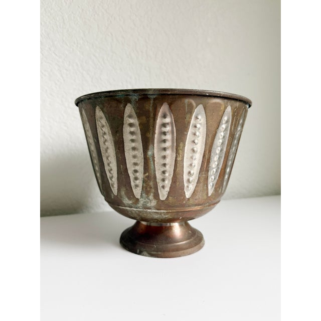 Mid-Century Modern Rustic Copper and Silver Footed Cachepot For Sale - Image 3 of 9