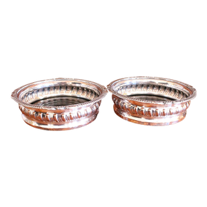Pair of Silver on Copper Gadrooned Wine Bottle Coasters