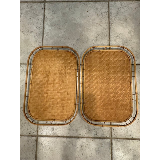 Vintage Bamboo Rattan Woven Serving Trays Made in Taiwan – A Set of 15 For Sale In Miami - Image 6 of 16
