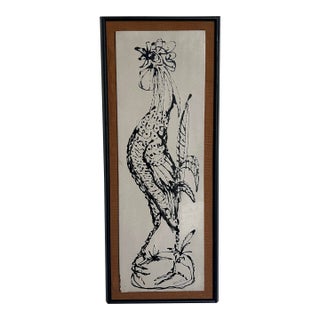 1960s Original Painting of a Rooster in the Style of Picasso Signed For Sale