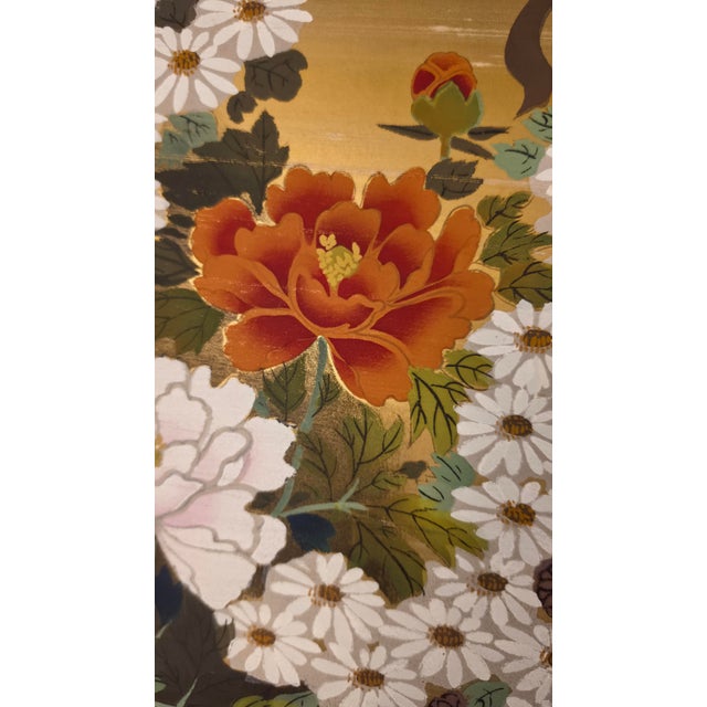 Attributed Okuda Hōgen (Hōen) Japanese Hanaguruma Four-Panel Byōbu Folding Screen on Gold Silk, Early 20th Century For Sale In Austin - Image 6 of 16