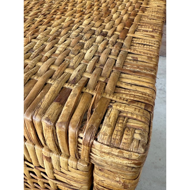 Wood Mid-20th Century Coastal Boho Rattan Wrapped Two-Door Chest Stand For Sale - Image 7 of 12