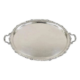 Vintage Alpaka Victorian Style Oval Silver Plated Serving Platter Tray For Sale