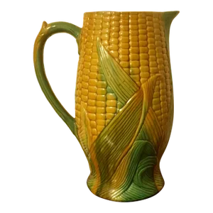 Large Antique 19th Century French Majolica Corn Pitcher