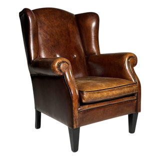 Wingback Club Chair in Sheep Leather For Sale