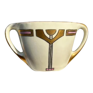 Early 20th Century Limoges Art Deco Pink and Gold Handled Sugar Bowl