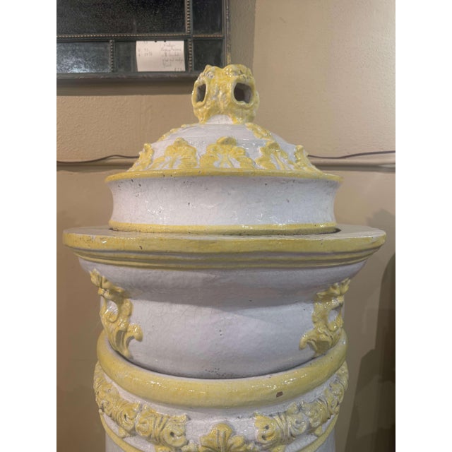 French 19th Century French White and Yellow Terracotta and Brass Wood Burning Stove For Sale - Image 3 of 12