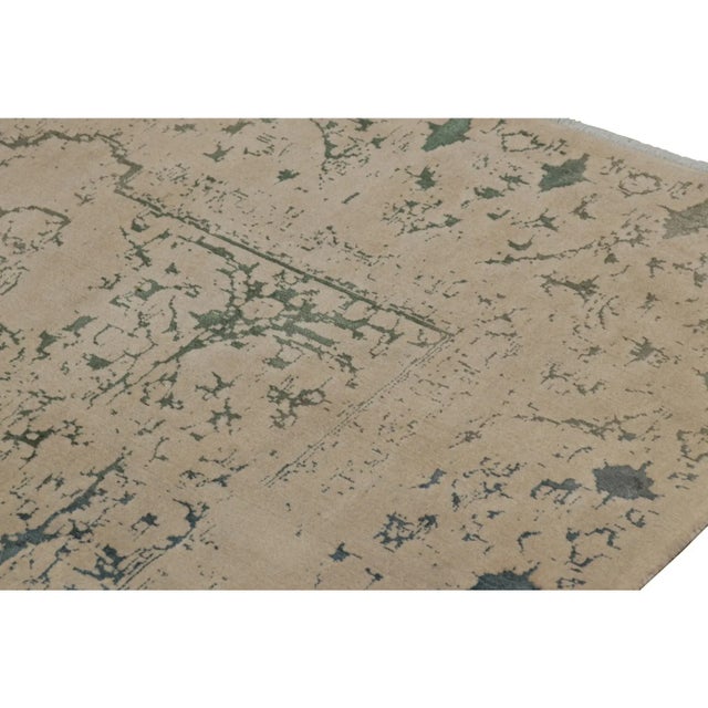 Rug & Kilim Rug & Kilim’s Modern Rug With Beige and Teal Abstract Patterns and Medallion For Sale - Image 4 of 7