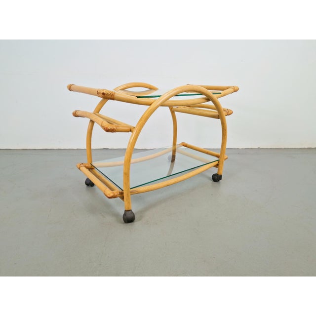 Vintage Trolley in Rattan, Bentwood and Leather, Italy, 1970s For Sale - Image 10 of 14