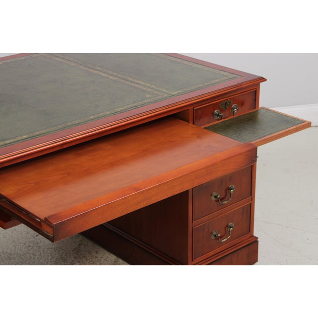 Reprodux English Yew Wood Green Leather Top Desk For Sale - Image 9 of 18
