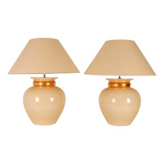Mid-Century Ceramic Vase Table Lamps in the style of Robert Kostka Longwy, 1970s, Set of 2 For Sale