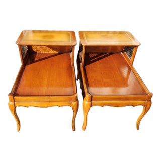 Vintage Leather and Mahogany Step Side Tables - a Pair For Sale