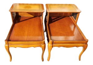 Vintage Leather and Mahogany Step Side Tables - a Pair