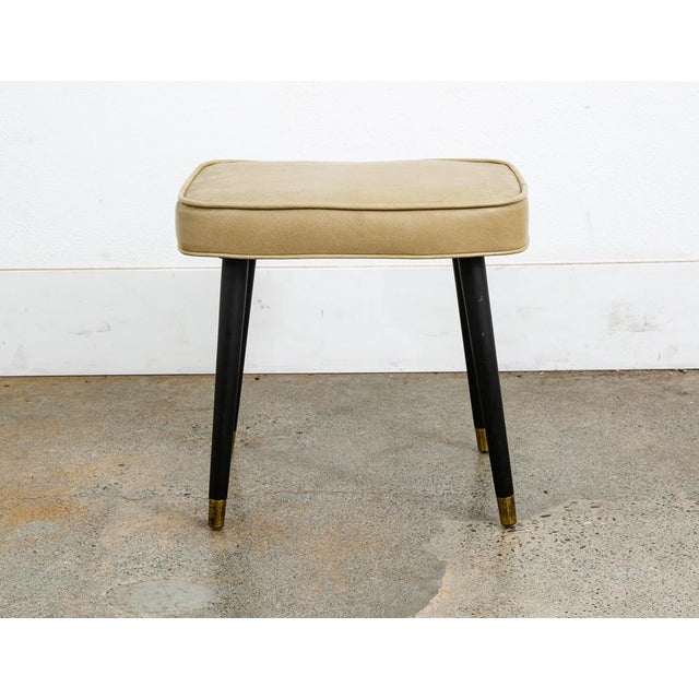 Wood Mid Century Modern Ottoman Stool Tan Wood Vintage MCM MCM Black Rectangular For Sale - Image 7 of 7
