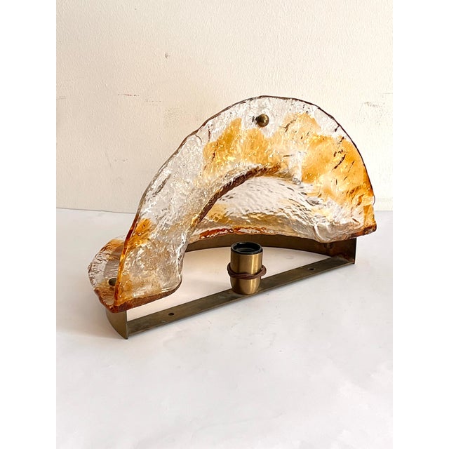 Large Mid-Century Murano Glass and Brass Scavo Wall Lights attributed to Mazzega, Italy, 1970s, Set of 2 For Sale - Image 11 of 12