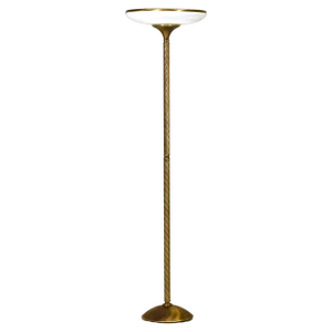 Turned Brass and Opaline Glass Floor Lamp from Relco Milano, Italy, 1970s