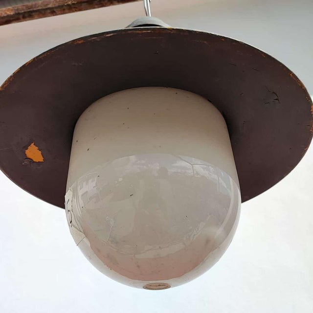 Industrial Pendant in Metal and Glass For Sale - Image 5 of 7