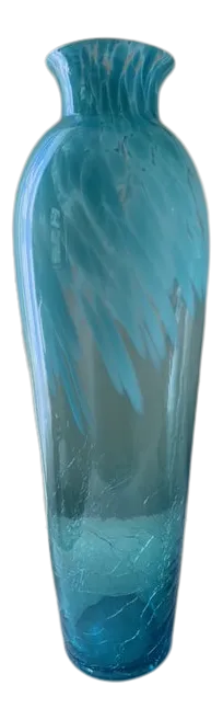 Tall Mid Century Murano Style Glass Vase With Curved Top