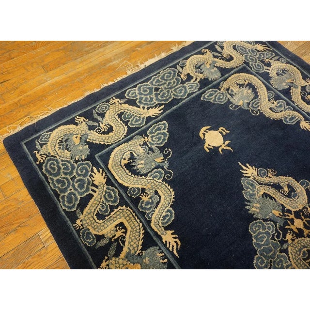 1900s Blue Navy Dragon Antique Chinese Peking Carpet 4'8" X 5'10" Knotted Wool Rug For Sale - Image 13 of 15