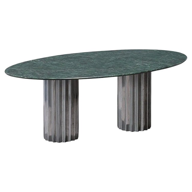 Doris Green Serpentino Marble Oval Dining Table by Fred and Juul For Sale