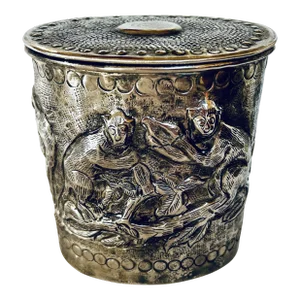 Silver Repousse Monkeys Tea Caddy