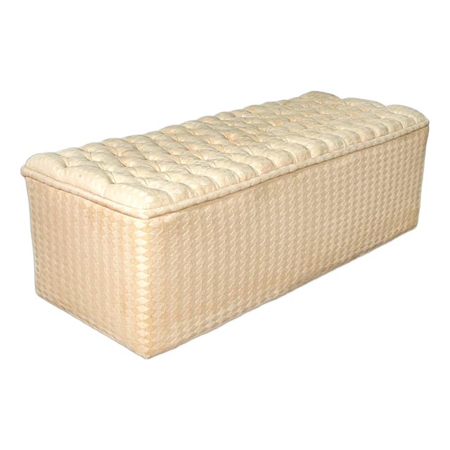 1970's Textural Neutral Tufted Bench For Sale