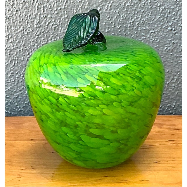 Dark Green Vintage Art Glass Apple For Sale - Image 8 of 12