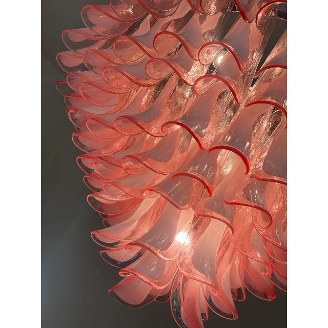 Contemporary White and Pink “Selle” Murano Glass Petali Chandelier in Mazzega Style For Sale - Image 11 of 11