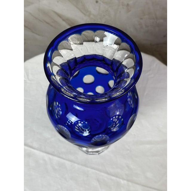 Boho Chic Vintage Crystal Blue Vase, 1950s For Sale - Image 3 of 12
