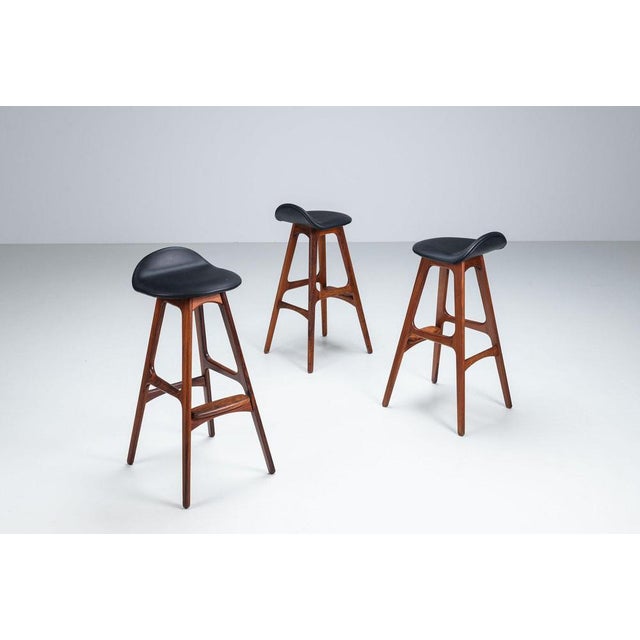 Set of three “OD-61” bar stools designed by Erik Buch for Oddense Møbelfabrik, Denmark, circa 1965. These iconic...