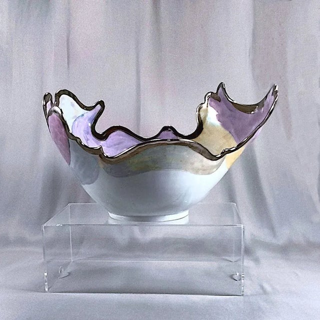 Ceramic 1980s Contemporary Organic Form Ceramic Bowl With Opalescent Pastel Glazes by Kleiser For Sale - Image 7 of 11