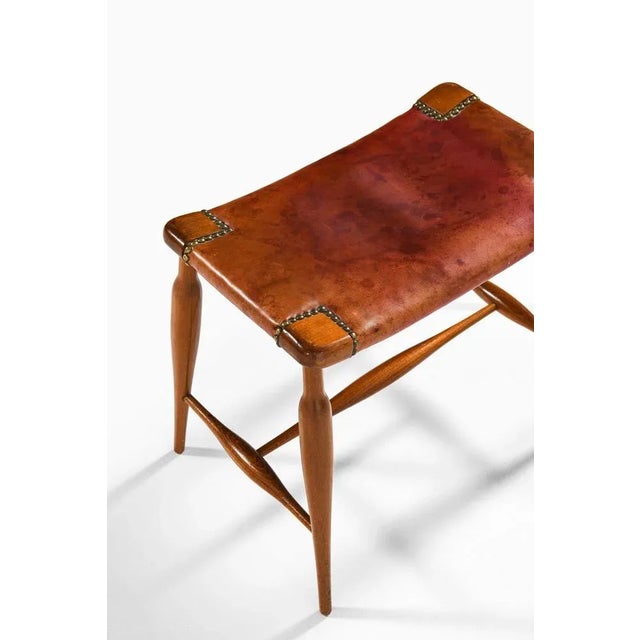 1950s Stool in Mahogany and Leather by Josef Frank, 1950s For Sale - Image 5 of 6